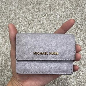 Michael Kors Pale Lilac Saffiano Leather Card Holder with Gold Logo